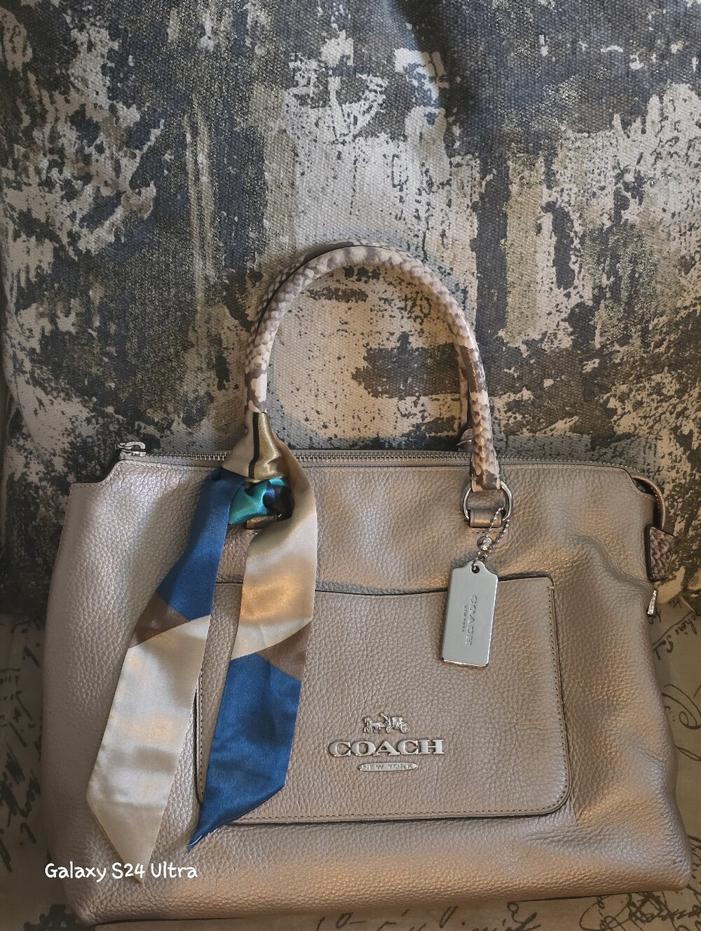 Coach Emma Metallic w/ Python Exotic Trim Satchel Handbag EUC w/ Scarf